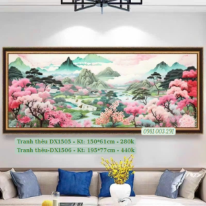 Tranh thêu chữ thập Sơn Thủy Hữu Tình DX1506 kích thước 195cm x 67cm