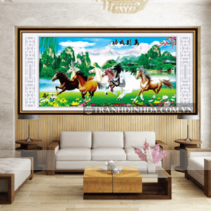 Tranh đính đá hạt tròn cao cấp TD009 - Mã đáo thành công (150 x 71cm)