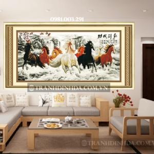 Tranh đính đá hạt tròn cao cấp - Mã đáo thành công - TD010 ( Kích thước 144cm x 71cm)