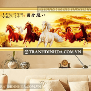 Tranh đính đá hạt tròn cao cấp - Bát mã toàn đồ - TD012 (Kích thước 140cm x 60cm)