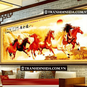 Tranh đính đá hạt tròn cao cấp - Bát mã toàn đồ - TD014 (Kích thước 140cm x 60cm)
