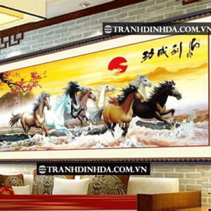 Tranh đính đá hạt tròn cao cấp - Mã đáo thành công - TD015 (Kích thước 150cm x 72cm)