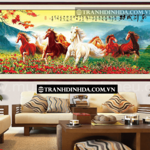 Tranh đính đá hạt tròn cao cấp - Mã đáo thành công - TD016 (Kích thước 114cm x 54cm)