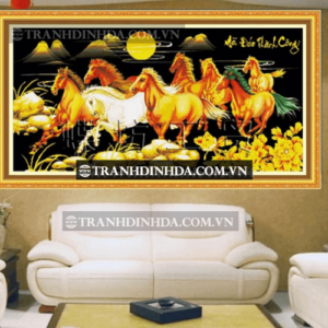 Tranh đính đá hạt tròn cao cấp - Mã đáo thành công - TD019 (Kích thước 100cm x 50cm)