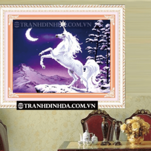 Tranh đính đá hạt tròn cao cấp - Độc giác thú - TD024 (Kích thước 57cm x 41cm)