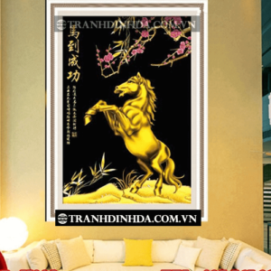 Tranh đính đá hạt tròn cao cấp - Mã đáo thành công - TD025 (Kích thước 49cm x 67cm)