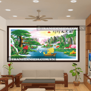 Tranh đính đá hạt tròn cao cấp - Tùng nghênh khách - TD026 (Kích thước 160cm x 87cm)