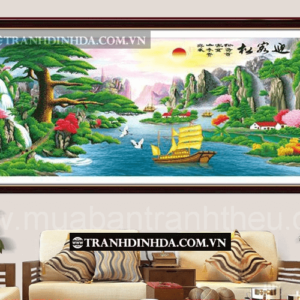 Tranh đính đá hạt tròn cao cấp - Tùng nghênh khách - TD027 (Kích thước 200cm x 87cm)