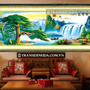 Tranh đính đá hạt tròn cao cấp - Tùng nghênh khách - TD028 (Kích thước 170cm x 68cm)