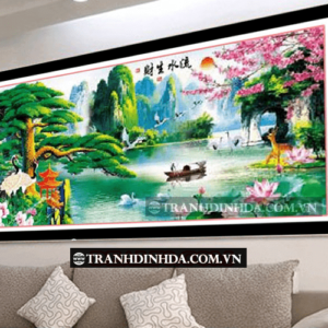 Tranh đính đá hạt tròn cao cấp - Tùng nghênh khách - TD029 (Kích thước 163cm x 70cm)