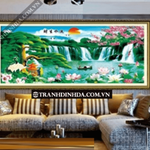 Tranh đính đá hạt tròn cao cấp - Tùng nghênh khách (Lưu thủy sinh tài) TD030