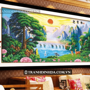 Tranh đính đá hạt tròn cao cấp - Tùng nghênh khách ( Phúc lộc) TD032