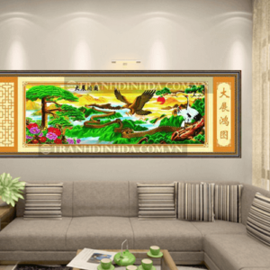 Tranh đính đá hạt tròn cao cấp - Tùng nghênh khách (Đại triển hồng đồ) TD034