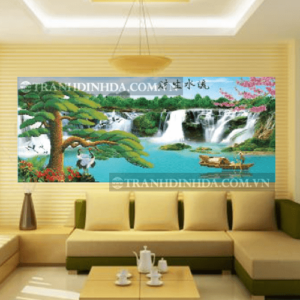 Tranh đính đá hạt tròn cao cấp - Lưu thủy sinh tài ( Hạc tiên) TD035