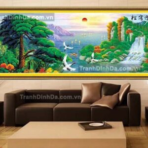 Tranh đính đá hạt tròn - Non nước hữu tình - TD037 (Kích thước 200cm x 77cm)
