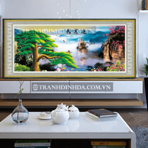 Tranh đính đá hạt tròn cao cấp - Tùng nghênh khách - TD039 (Kích thước 170cm x 75cm)