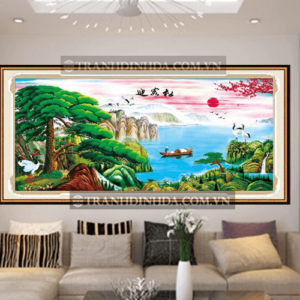 Tranh đính đá hạt tròn cao cấp - Tùng nghênh khách (Thiên nhiên mùa xuân) TD040