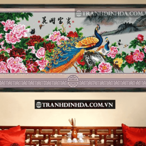 Tranh đính đá hạt tròn cao cấp - Hoa khai phú quý - TD041 (Kích thước 192cm x 80cm)