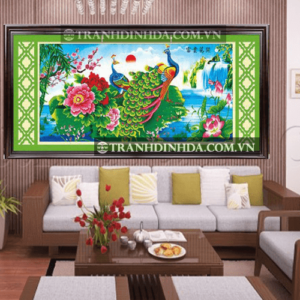 Tranh đính đá hạt tròn cao cấp - Khổng tước luyến - TD042 (Kích thước 160cm x 79cm)