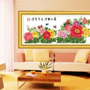 Tranh đính đá hàn quốc hạt tròn cao cấp - Quốc sắc thiên hương TD078 (Kích thước 200cm x 84cm)