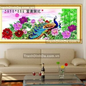 Tranh đính đá hạt tròn cao cấp - Hoa khai phú quý - TD045 ( Kích thước 152cm x 66cm)