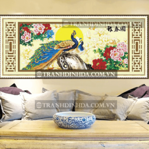 Tranh đính đá hạt tròn cao cấp - Khổng tước báo xuân cát tường - như ý TD051