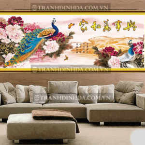 Tranh đính đá hạt tròn cao cấp - Gia hòa vạn sự hưng TD052 (Kích thước 130cm x 52cm)