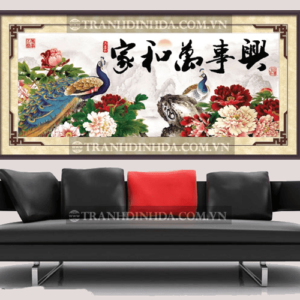 Tranh đính đá hạt tròn cao cấp - Gia hòa vạn sự hưng TD060 (Kích thước 166cm x 75cm)