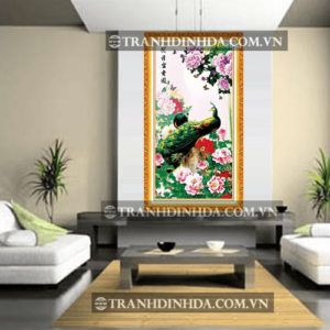 Tranh đính đá hàn quốc hạt tròn cao cấp - Hoa khai phú quý TD072 (Kích thước 57cm x 90cm)