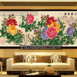 Tranh đính đá hàn quốc hạt tròn cao cấp - Lục thước mẫu đơn TD080 (Kích thước 181cm x 75cm)
