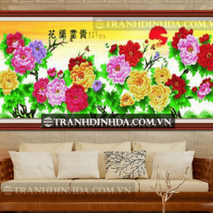 Tranh đính đá hàn quốc hạt tròn cao cấp - Hoa khai phú quý TD090 (Kích thước 154cm x 60cm)