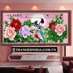 Tranh đính đá hàn quốc hạt tròn cao cấp - Hoa khai phú quý TD094 (Kích thước 162cm x 75cm)