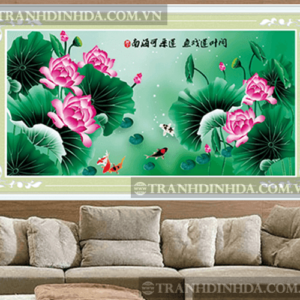 Tranh đính đá hàn quốc hạt tròn cao cấp - Đầm sen TD099 (Kích thước 144cm x 76cm)
