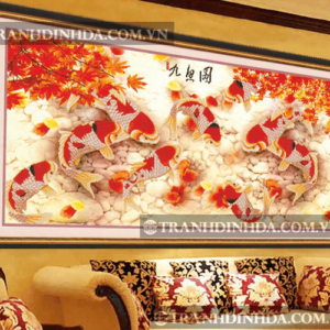 Tranh đính đá hàn quốc hạt tròn cao cấp - Cửu ngư đồ TD104 (Kích thước 132cm x 60cm)