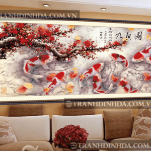 Tranh đính đá hàn quốc hạt tròn cao cấp - Mai hoa cửu ngư TD105 (Kích thước 134cm x 67cm)