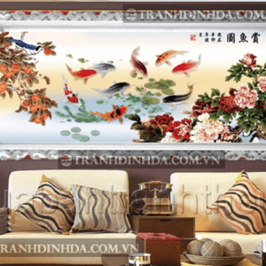 Tranh đính đá hàn quốc hạt tròn cao cấp - Thưởng ngư đồ TD106 (Kích thước 168cm x 76cm)