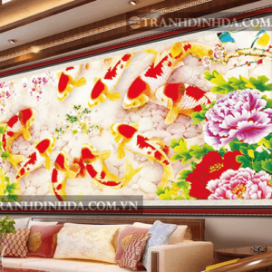 Tranh đính đá hàn quốc hạt tròn cao cấp - Phú quý mẫu đơn TD107 (Kích thước 128cm x 60cm)