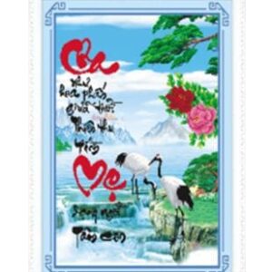 Tranh đính đá thư pháp Cha Mẹ - TD1013 (kích thước 59 x 75 cm)