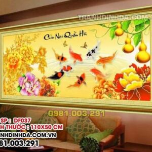 Tranh đính đá Cửu Ngư Quần Hội - TDF037 (kích thước 112x50cm)