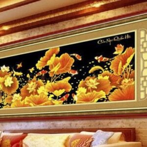 Tranh đính đá Cửu Ngư Quần Hội - TDF084 (kích thước 149x63cm)