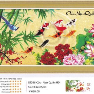 Tranh đính đá Cửu Ngư Quần Hội - TDF036 (kích thước 132x65cm)