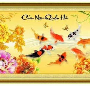 Tranh đính đá Cửu Ngư Quần Hội - TDF037 (kích thước 112x50cm)