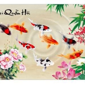 Tranh đính đá Cửu Ngư Quần Hội - TDF035 (kích thước 137x66cm)