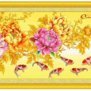 Tranh đính đá Cửu Ngư Quần Hội - TDF038 (kích thước 107x50cm)