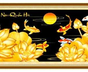 Tranh đính đá Cửu Ngư Quần Hội - TDF039 (kích thước 104x50cm)