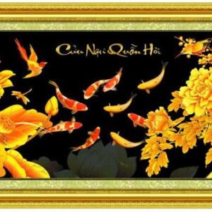 Tranh đính đá Cửu Ngư Quần Hội - TDF040 (kích thước 110x50cm)