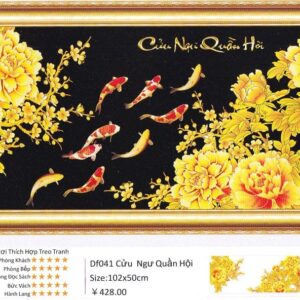 Tranh đính đá Cửu ngư quần hội - TDF041 (kích thước 113x50cm)