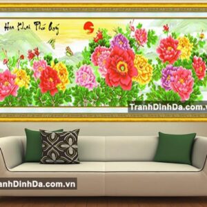 Tranh đính đá cao cấp mẫu đơn - tdf089 - hoa khai phú quý
