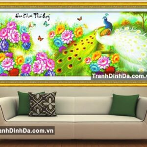 Tranh đính đá cao cấp khổng tước mẫu đơn - tdf091 - hoa khai phú quý