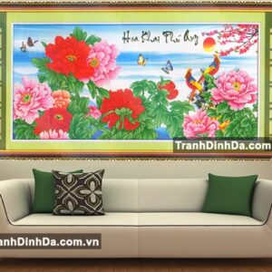 Tranh đính đá cao cấp mẫu đơn - tdf112 - hoa khai phú quý
